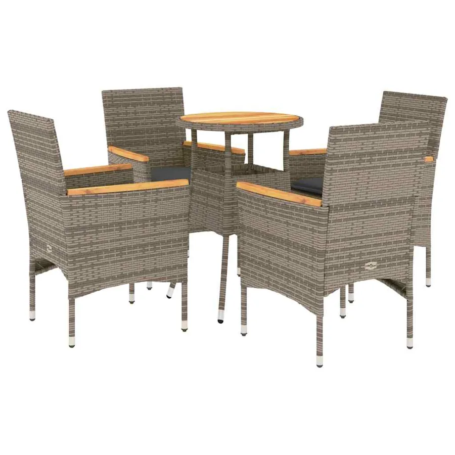 Ensemble à manger de jardin et coussins 5 pcs gris rotin acacia - 2