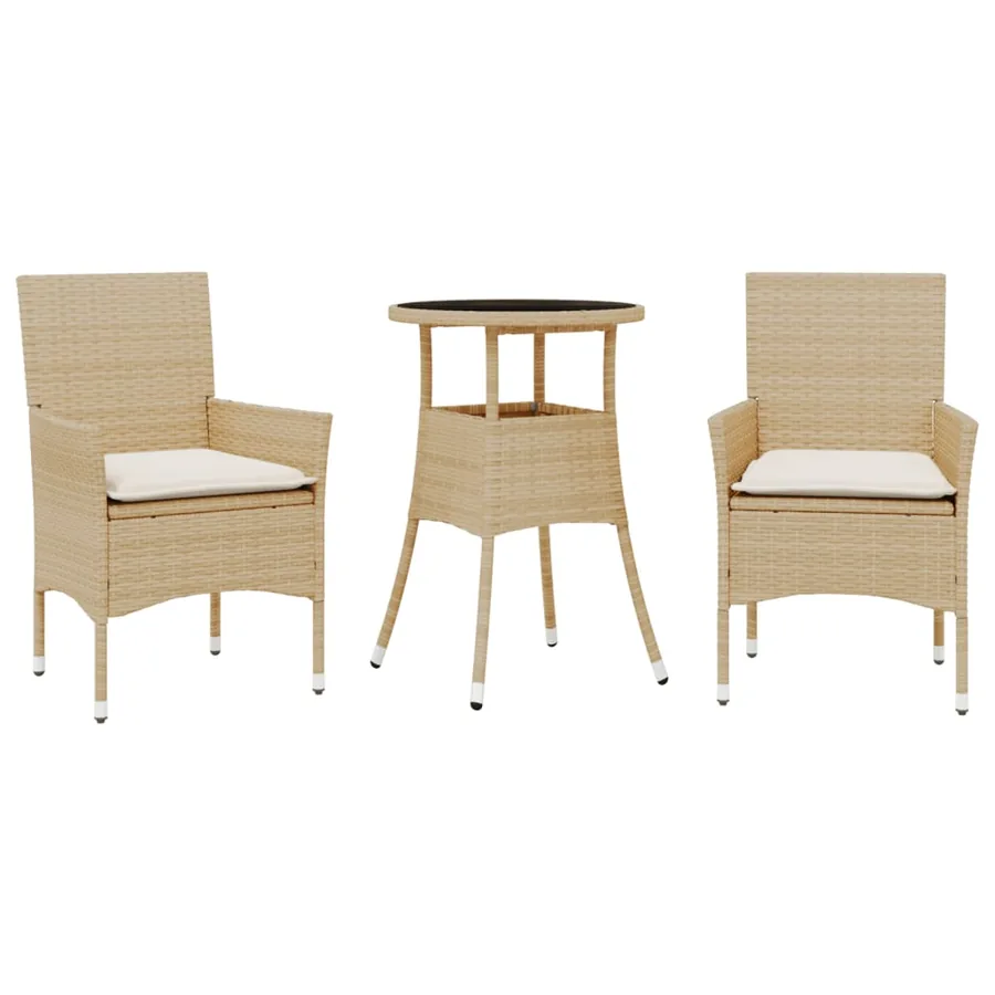 Ensemble à manger de jardin et coussins 3 pcs beige rotin verre - 2