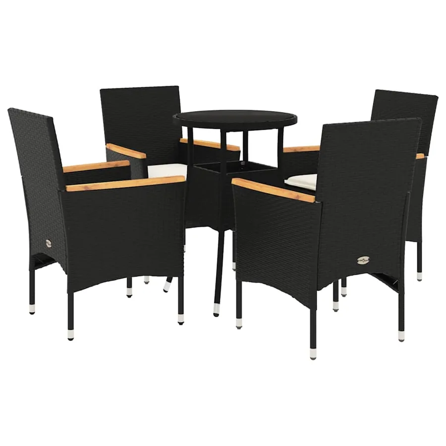 Ensemble à manger de jardin et coussins 5 pcs noir rotin verre - 2