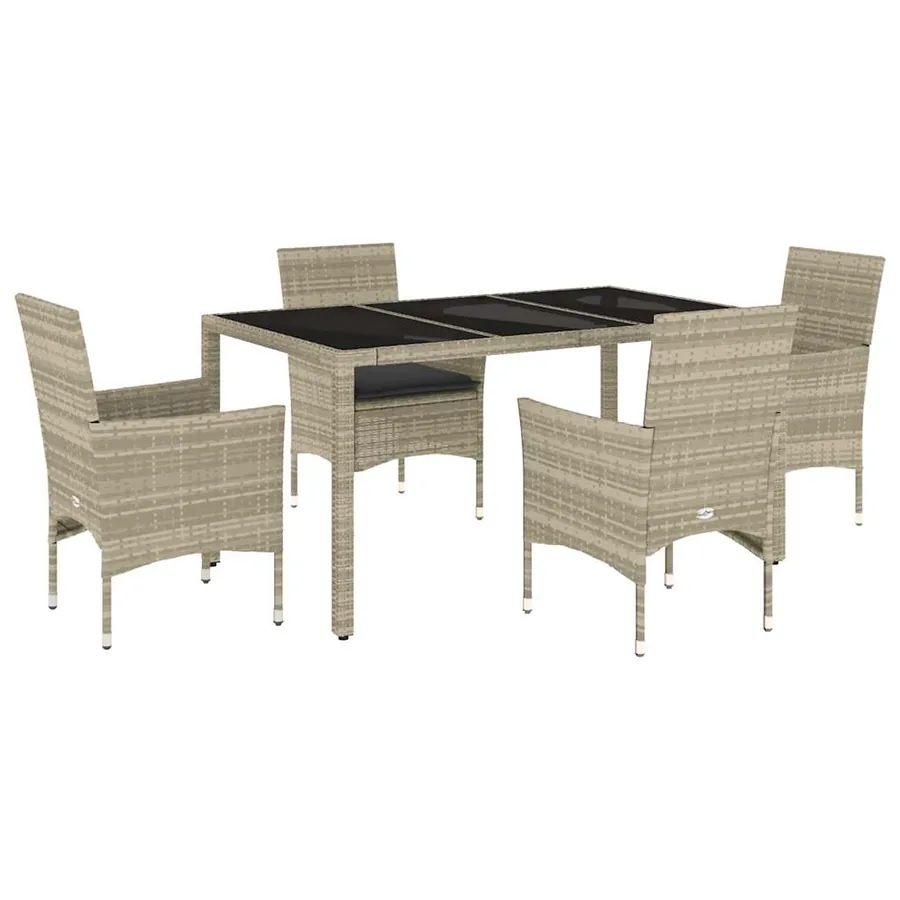Ensemble à manger de jardin avec coussins 5 pcs rotin et verre - 2