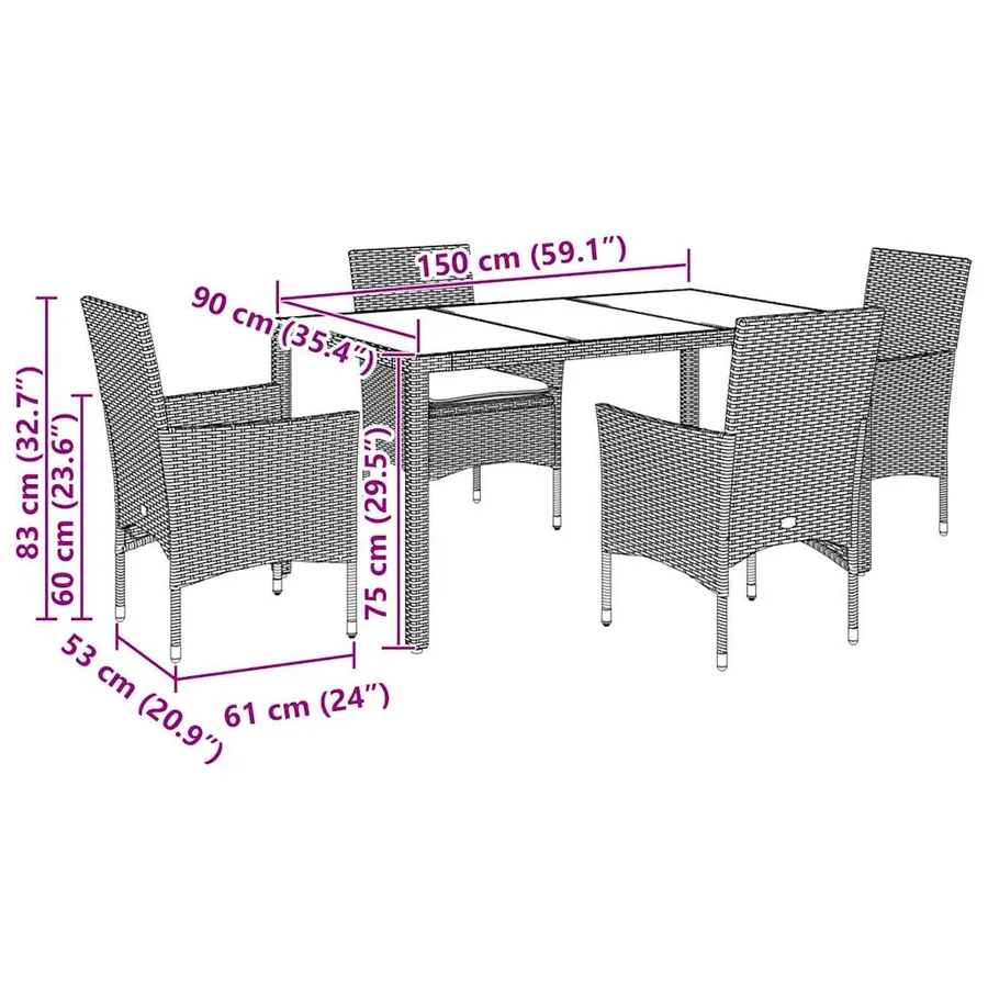 Ensemble à manger de jardin avec coussins 5 pcs rotin et verre - 7