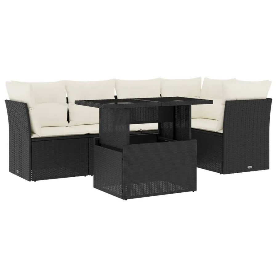 Salon de jardin 6 pcs avec coussins noir résine tressée - 2