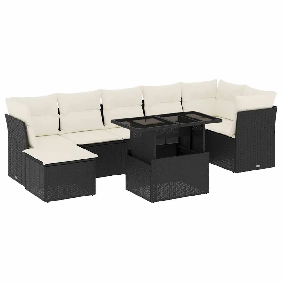 Salon de jardin 8 pcs avec coussins noir résine tressée - 2