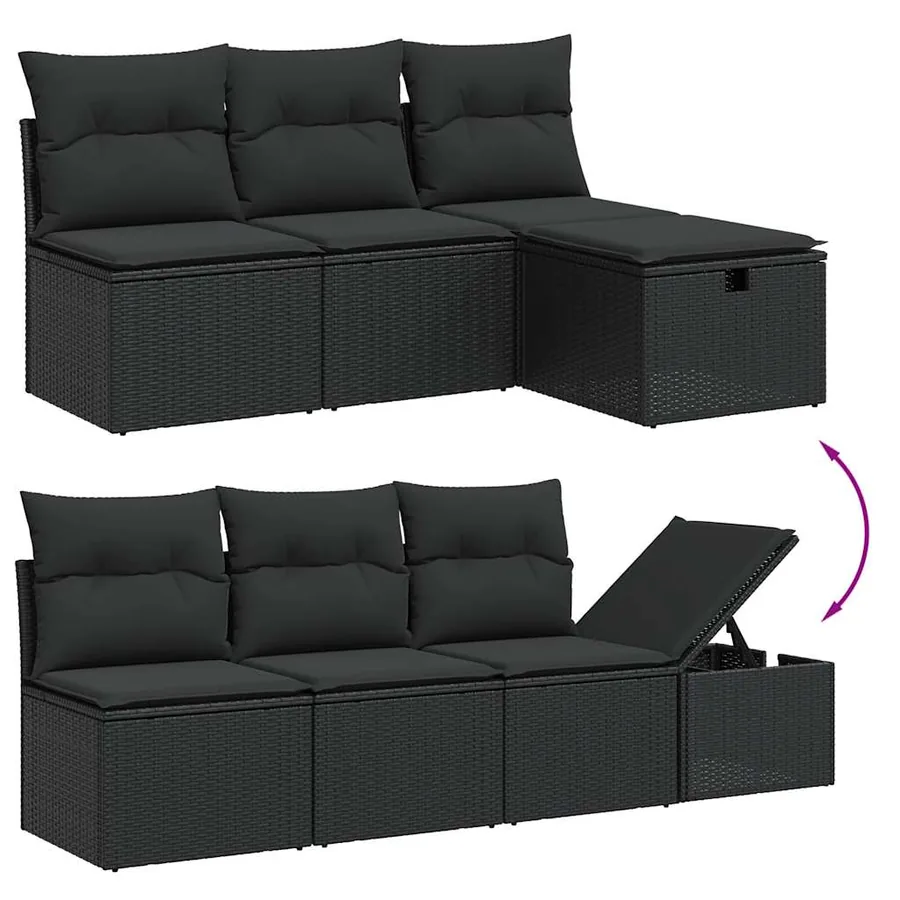 Salon de jardin 9 pcs avec coussins noir résine tressée - 8