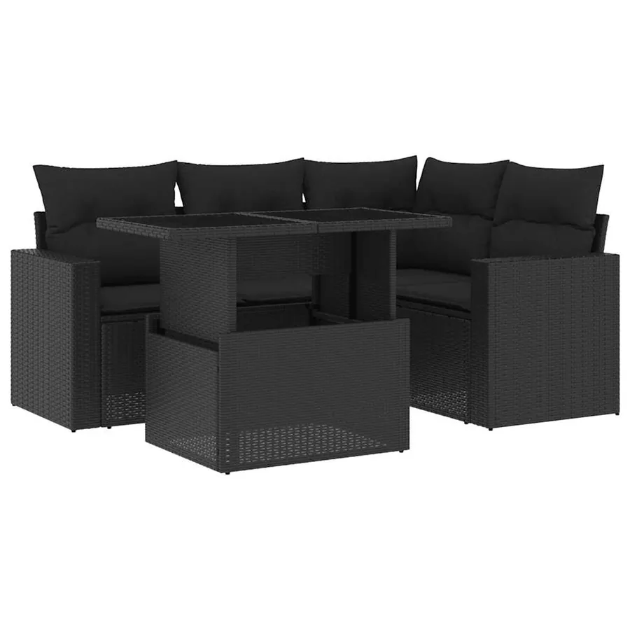 Salon de jardin 5 pcs avec coussins noir résine tressée - 2