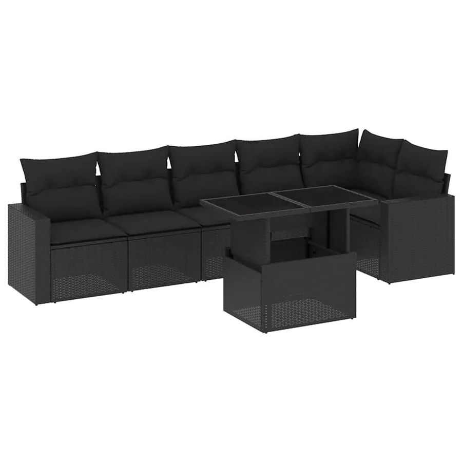 Salon de jardin 7 pcs avec coussins noir résine tressée 62 x 62 x 69 cm - 62,9 kg - 2