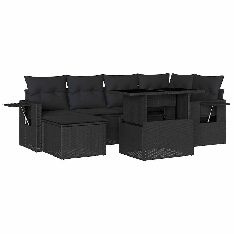 Salon de jardin 7 pcs avec coussins noir résine tressée 62 x 62 x 69 cm - 65,2 kg - 2
