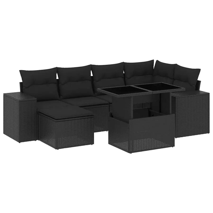 Salon de jardin 7 pcs avec coussins noir résine tressée 62 x 62 x 69 cm - 67,4 kg - 2