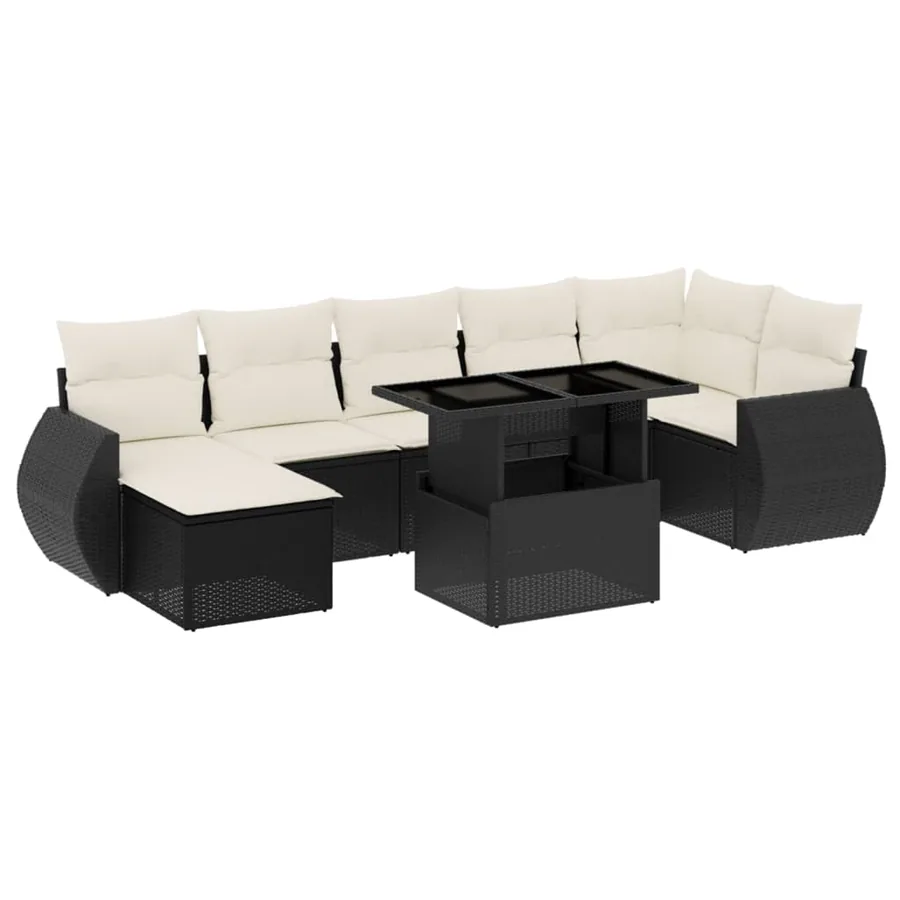 Salon de jardin 8 pcs avec coussins noir résine tressée - 2