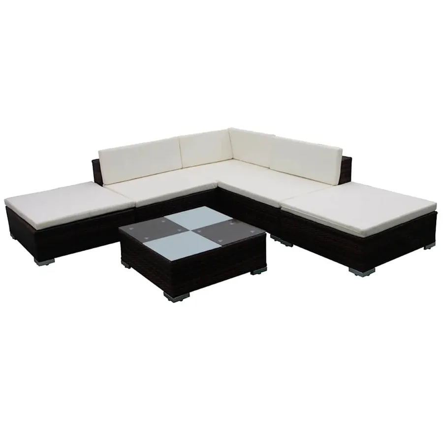Salon de jardin 6 pcs avec coussins Résine tressée Marron - 2
