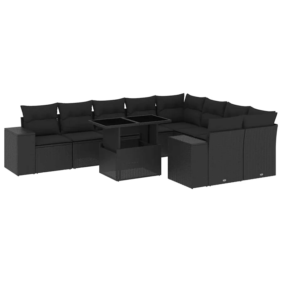 Salon de jardin 10 pcs avec coussins noir résine tressée - 2