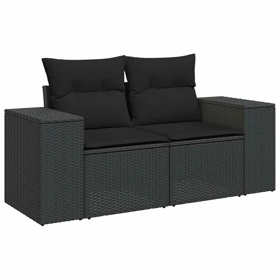 Salon de jardin 10 pcs avec coussins noir résine tressée - 3
