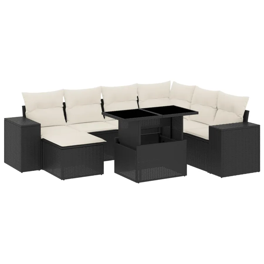 Salon de jardin 8 pcs avec coussins noir résine tressée - 2