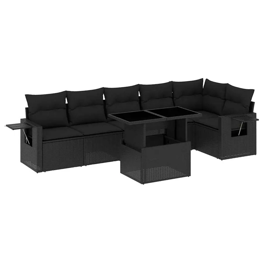 Salon de jardin 7 pcs avec coussins noir résine tressée 62 x 62 x 69 cm - 64,3 kg - 2