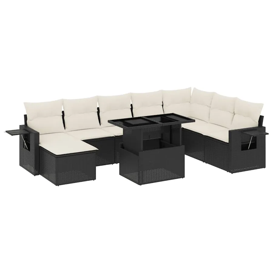 Salon de jardin 8 pcs avec coussins noir résine tressée - 2