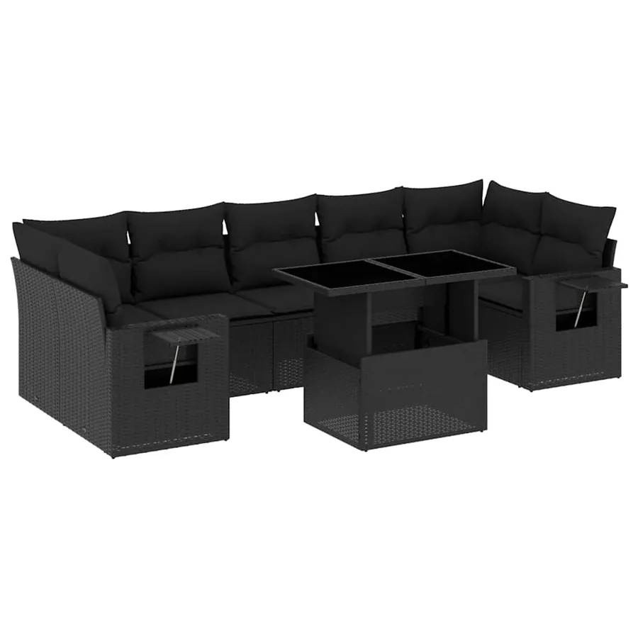 Salon de jardin 8 pcs avec coussins noir résine tressée - 2
