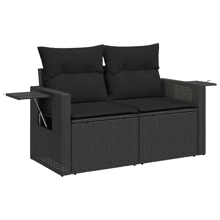 Salon de jardin 8 pcs avec coussins noir résine tressée - 3
