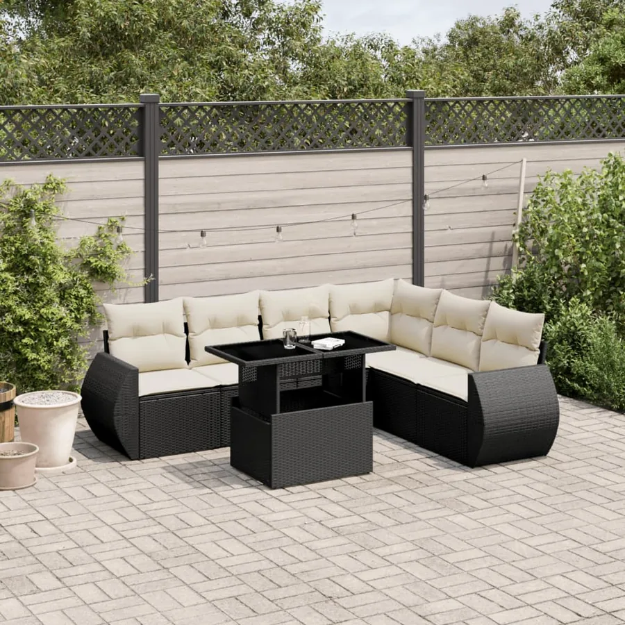Salon de jardin 7 pcs avec coussins noir résine tressée 62 x 62 x 69 cm - 64,2 kg