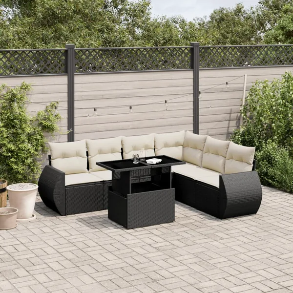 Salon de jardin 7 pcs avec coussins noir résine tressée 62 x 62 x 69 cm - 64,2 kg