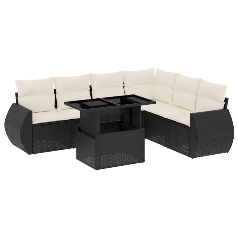 Salon de jardin 7 pcs avec coussins noir résine tressée 62 x 62 x 69 cm - 64,2 kg - 2