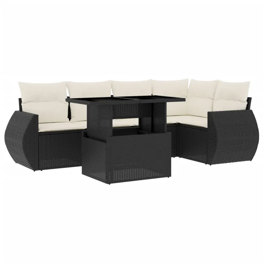 Salon de jardin 6 pcs avec coussins noir résine tressée - 2