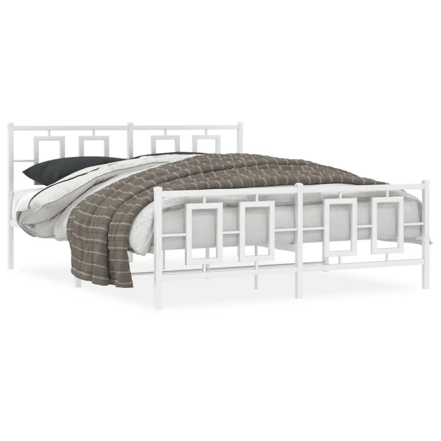 Cadre de lit métal sans matelas et pied de lit blanc 150x200 cm - 2