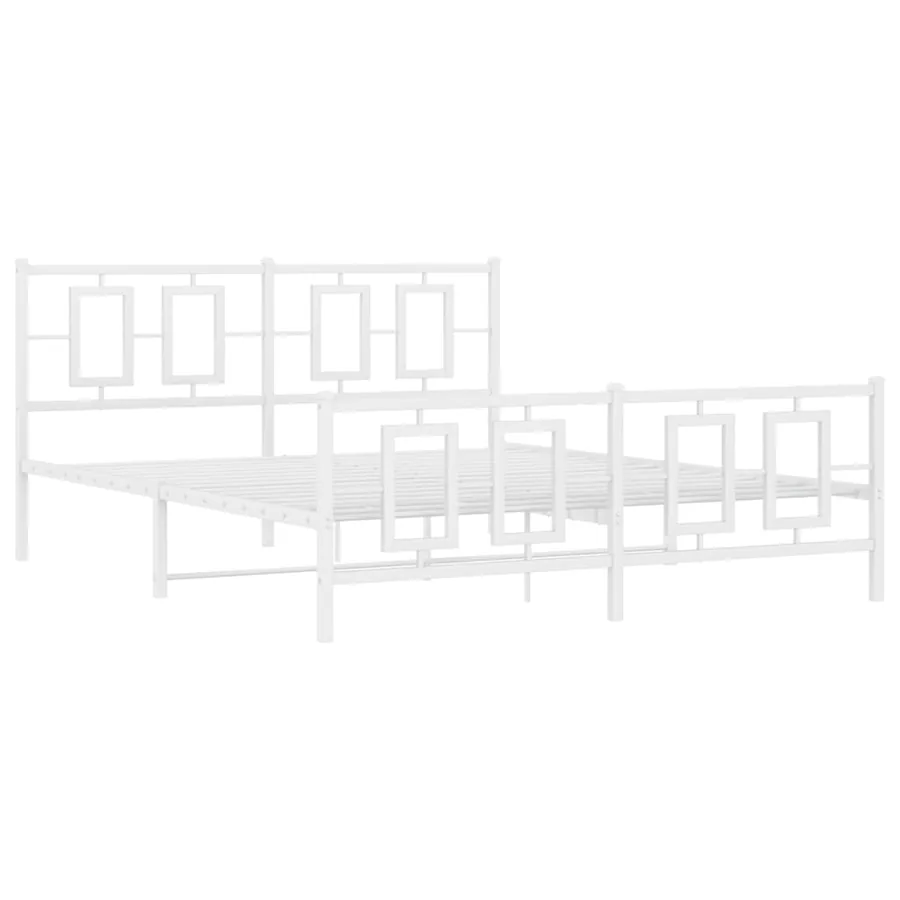 Cadre de lit métal sans matelas et pied de lit blanc 150x200 cm - 3