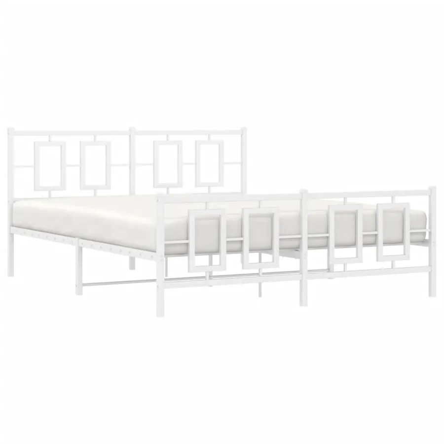 Cadre de lit métal sans matelas et pied de lit blanc 150x200 cm - 4
