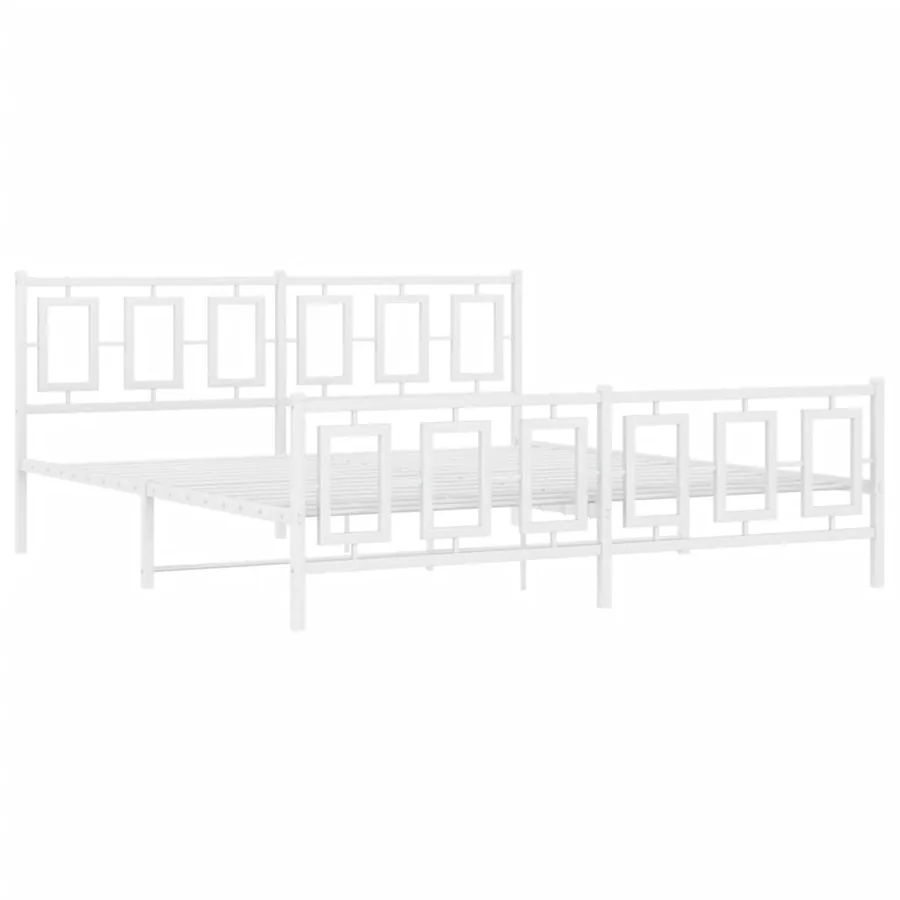 Cadre de lit métal sans matelas et pied de lit blanc 180x200 cm - 3
