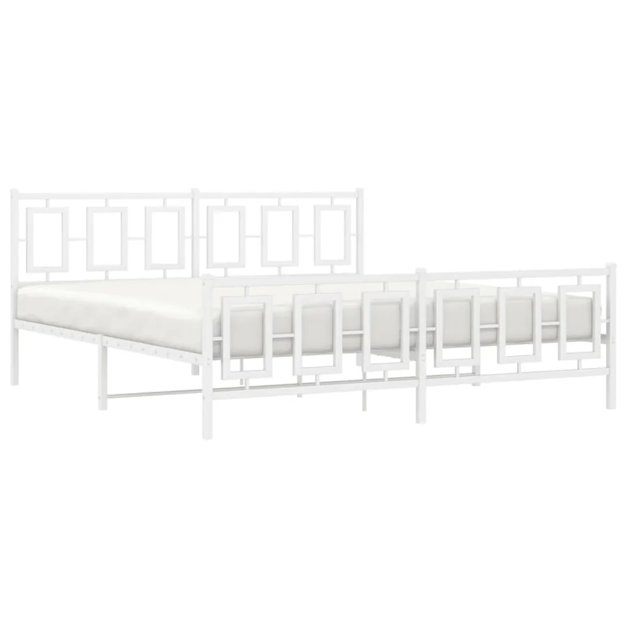 Cadre de lit métal sans matelas et pied de lit blanc 180x200 cm - 4