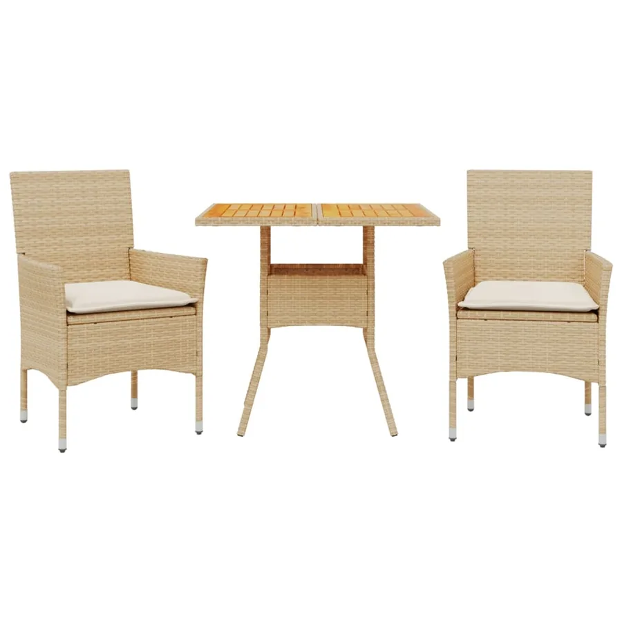Ensemble à manger de jardin et coussins 3pcs beige rotin acacia - 2