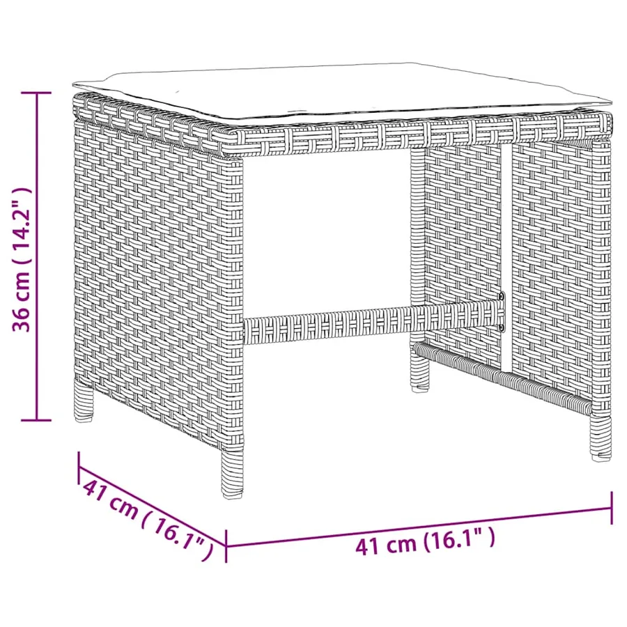 Tabourets de jardin et coussins lot de 4 gris clair 41x41x36 cm - 11