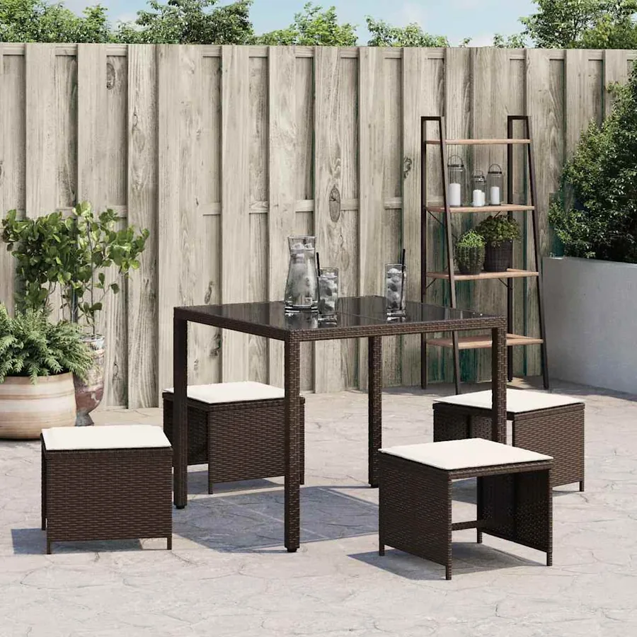 Tabourets de jardin et coussins lot de 4 marron résine tressée - 3