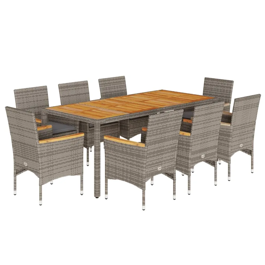 Ensemble à manger de jardin et coussins 9 pcs gris rotin acacia - 2