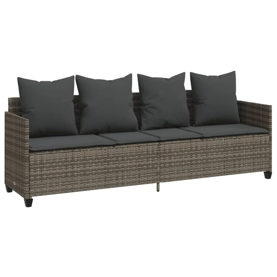 Chaise longue avec coussins gris résine tressée - 2