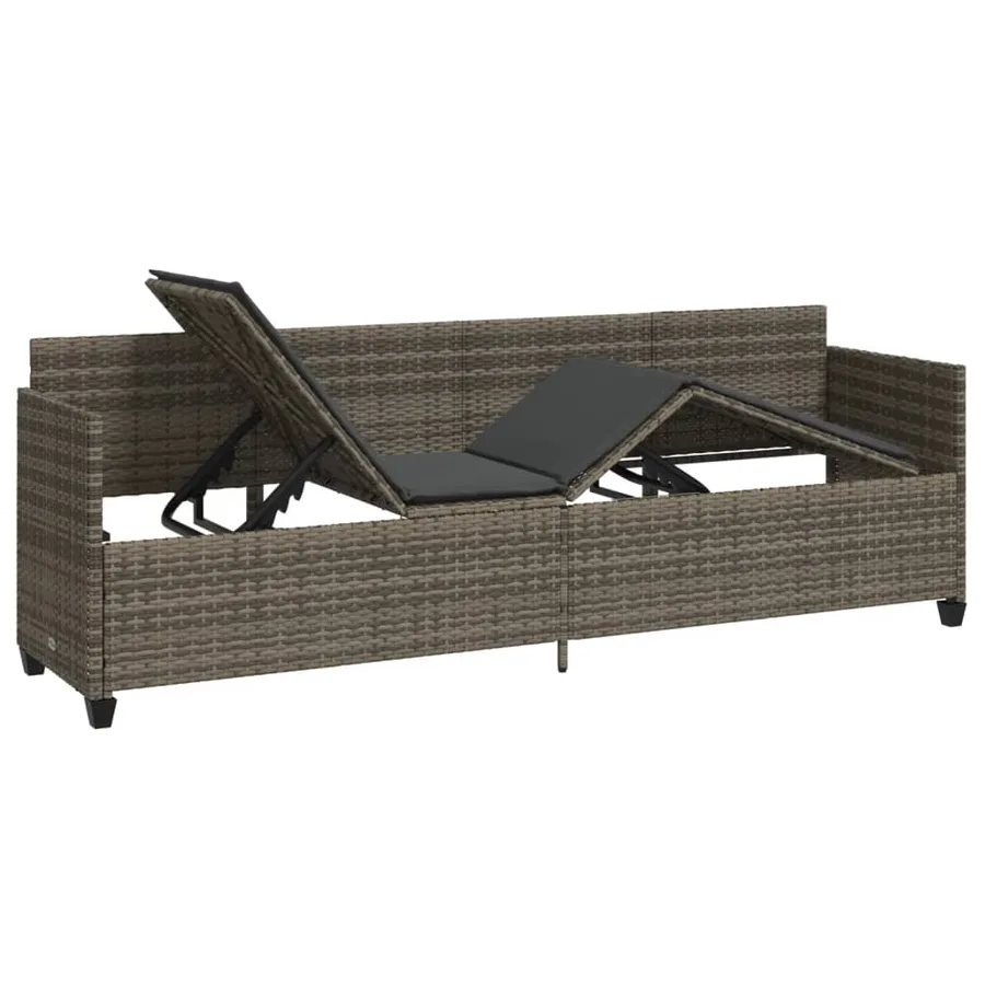 Chaise longue avec coussins gris résine tressée - 4