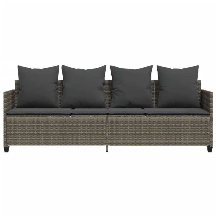 Chaise longue avec coussins gris résine tressée - 5