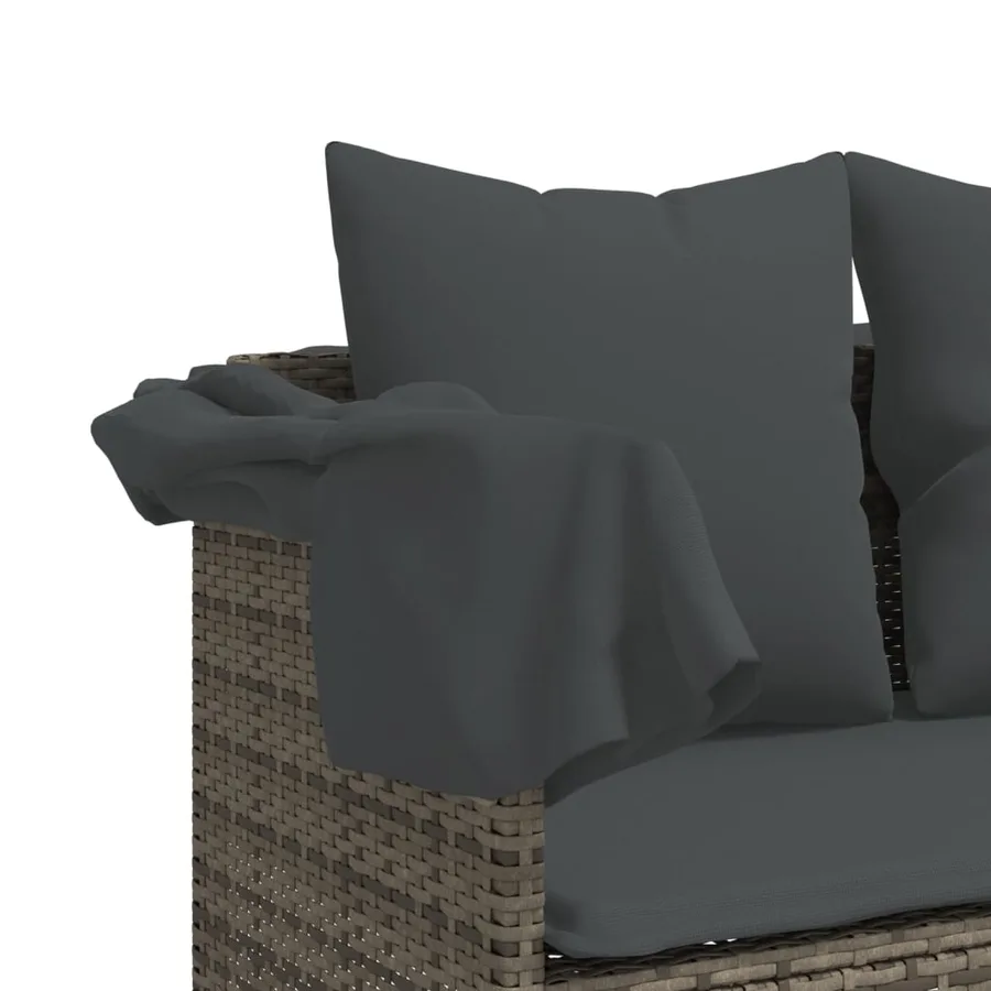 Chaise longue avec coussins gris résine tressée - 8