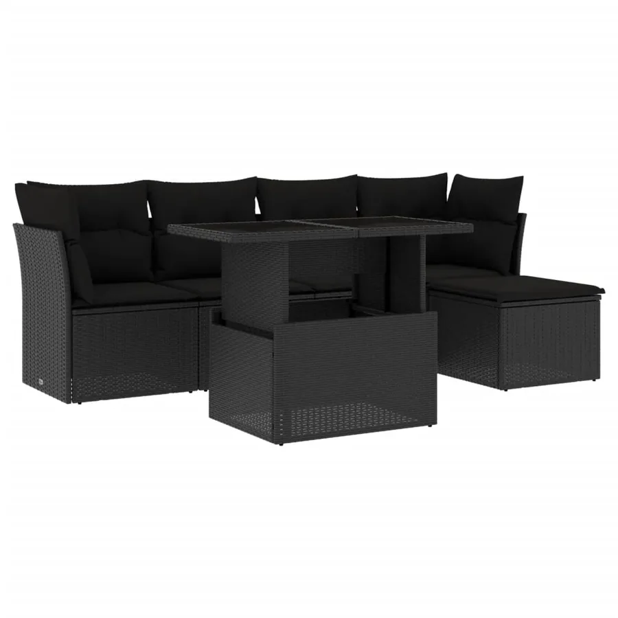 Salon de jardin 6 pcs avec coussins noir résine tressée - 2