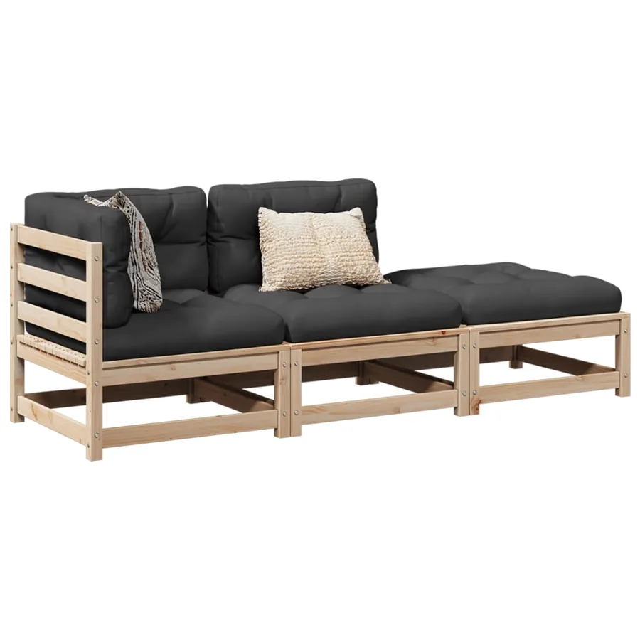 Salon de jardin 3 pcs avec coussins bois de pin massif