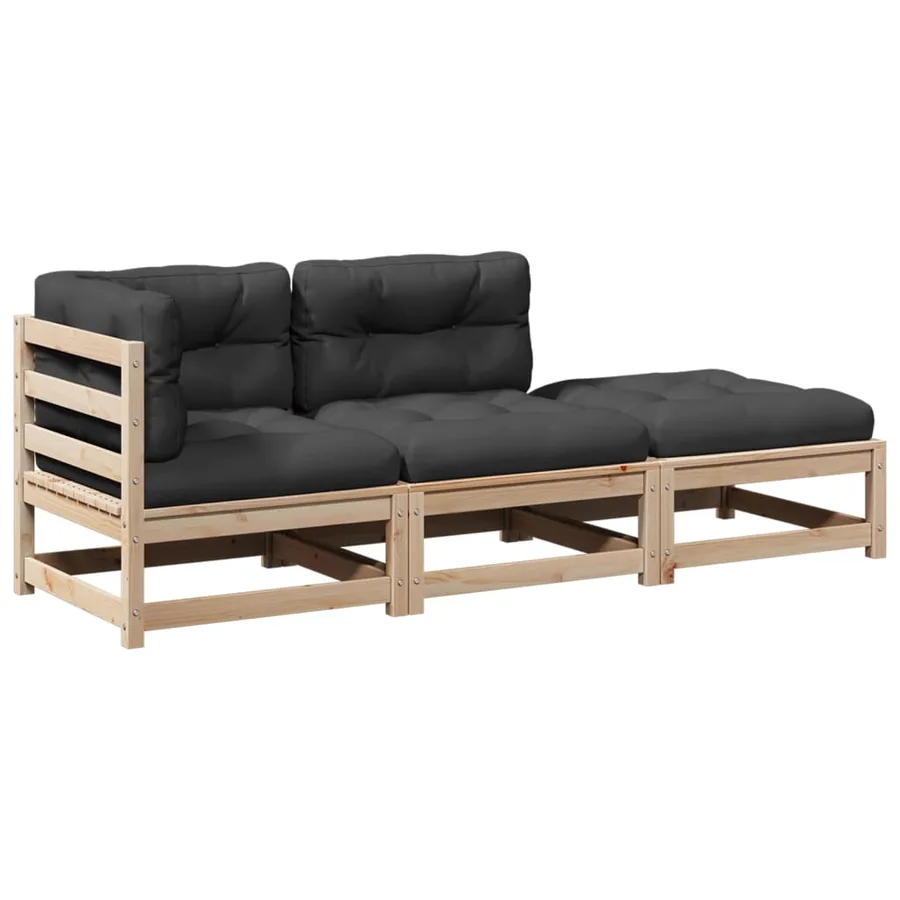 Salon de jardin 3 pcs avec coussins bois de pin massif - 2