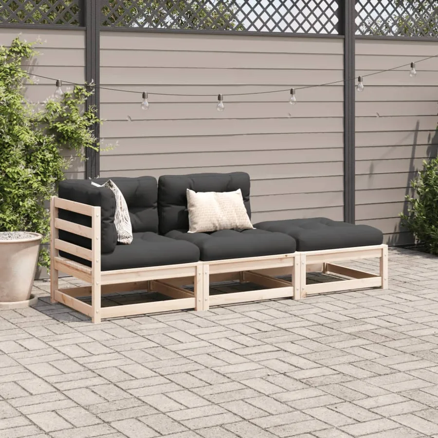 Salon de jardin 3 pcs avec coussins bois de pin massif - 3