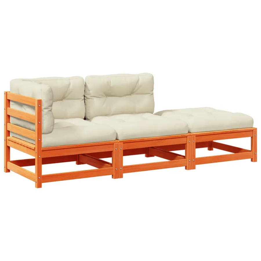 Salon de jardin 3 pcs avec coussins cire marron bois pin massif - 2