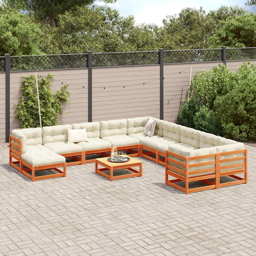 Salon de jardin 12 pcs cire marron bois de pin massif - 3