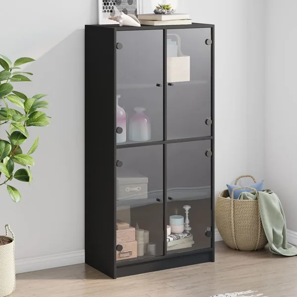 Buffet haut avec portes noir 68x37x142 cm bois d'ingénierie