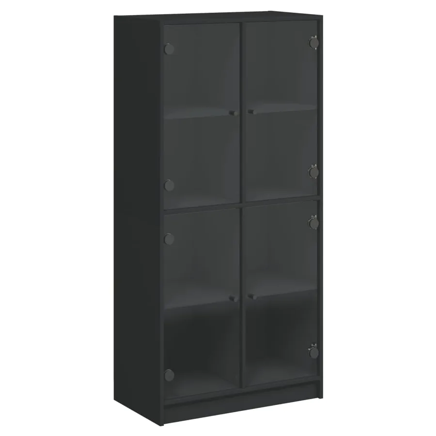 Buffet haut avec portes noir 68x37x142 cm bois d'ingénierie - 2