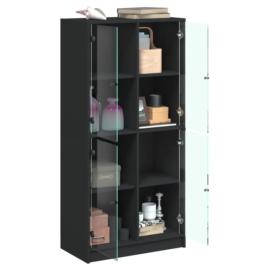 Buffet haut avec portes noir 68x37x142 cm bois d'ingénierie - 4