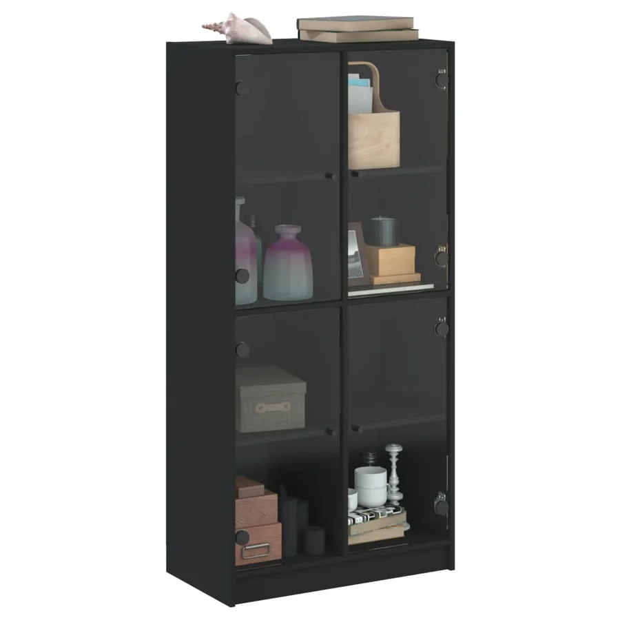 Buffet haut avec portes noir 68x37x142 cm bois d'ingénierie - 5