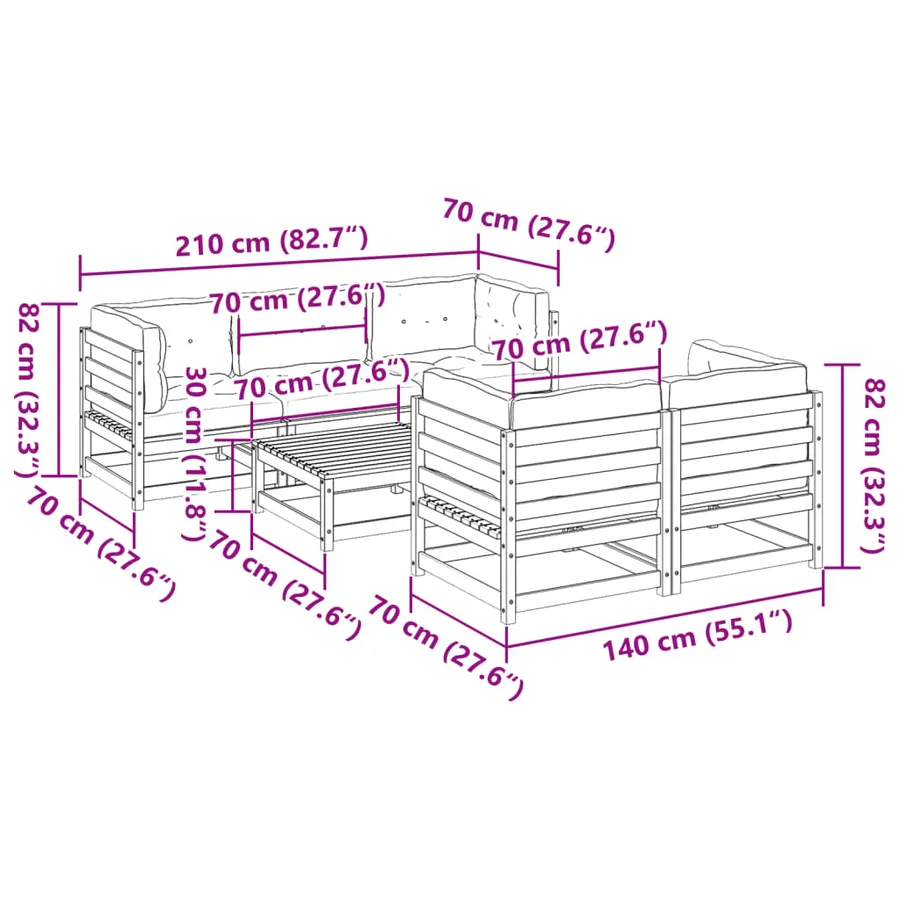 Salon de jardin 6 pcs avec coussins bois de pin massif - 12