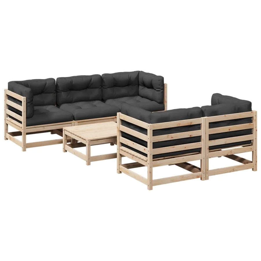 Salon de jardin 6 pcs avec coussins bois de pin massif - 2